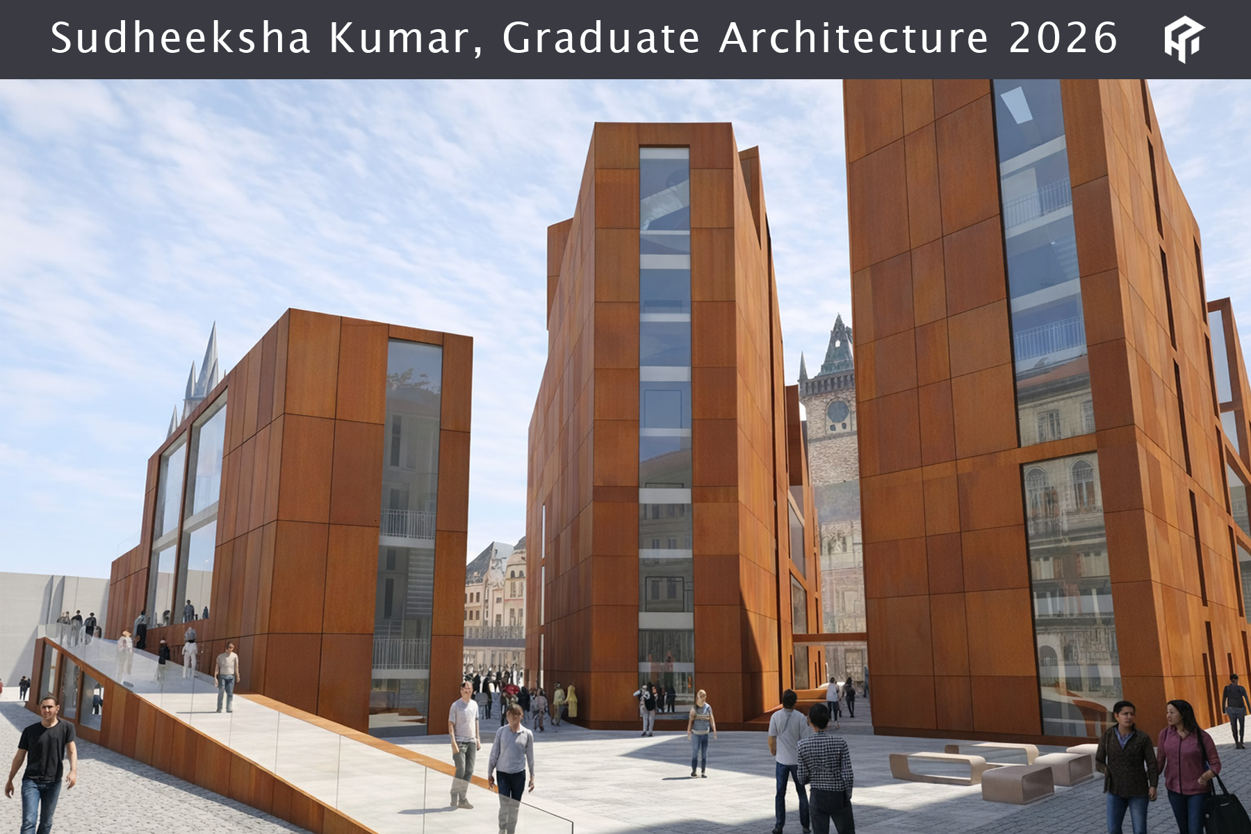 an architectural rendierng of a museum in Prague